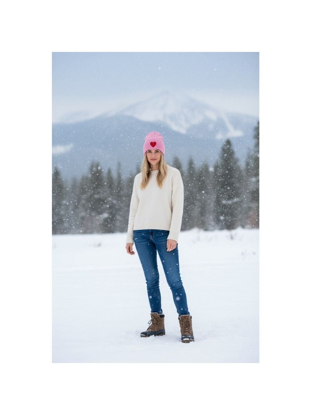 JoyLab Pink Red Heart Beanie NWT